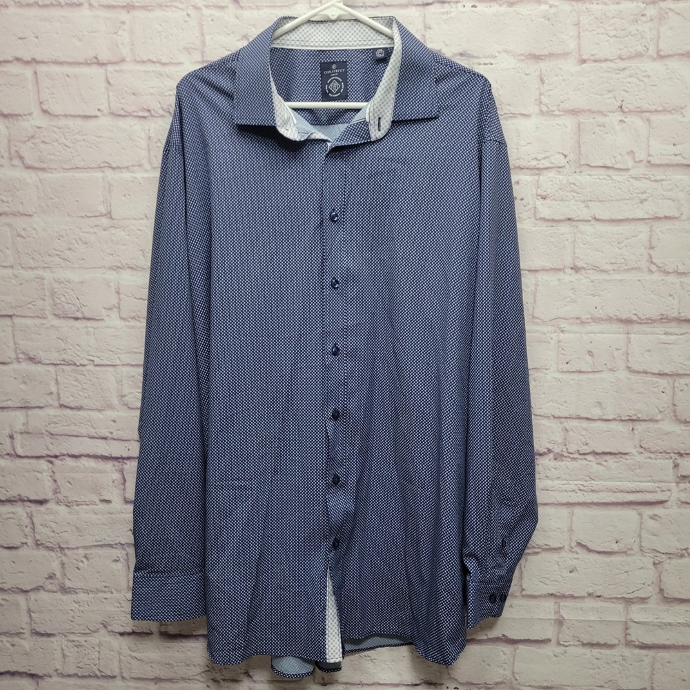 Construct Button Down Shirt Mens 18.5-36-37 XL Blue Slim Stretch Business Casual